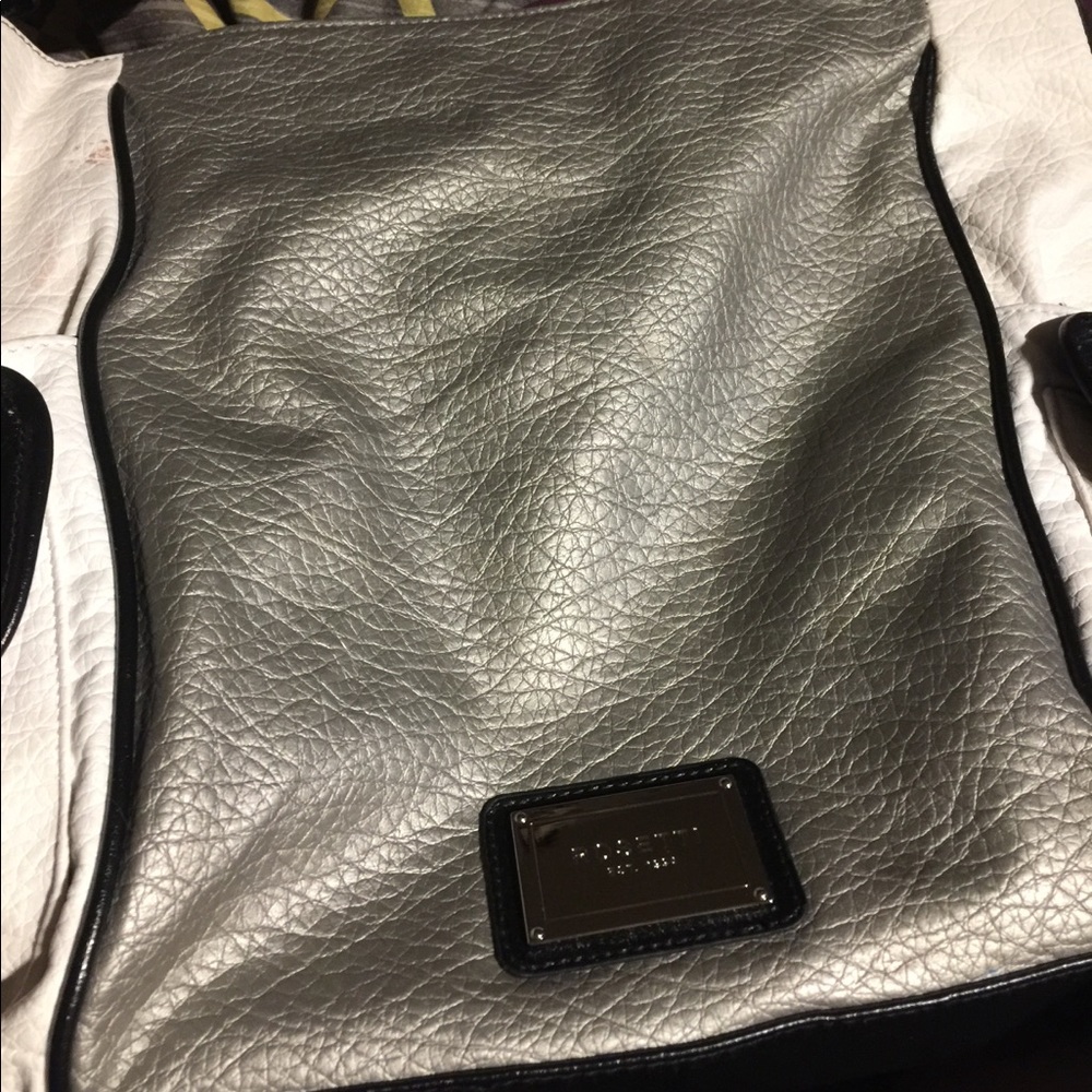 Black, white, and silver shoulderbag